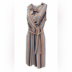 Monteau Striped Sleeveless Wrap Midi Dress in Navy, Blush & Cream
